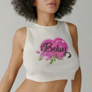 Urban Outfitters 90s Baby Heart Graphic Babydoll Tank Crop Open Back, Size Small